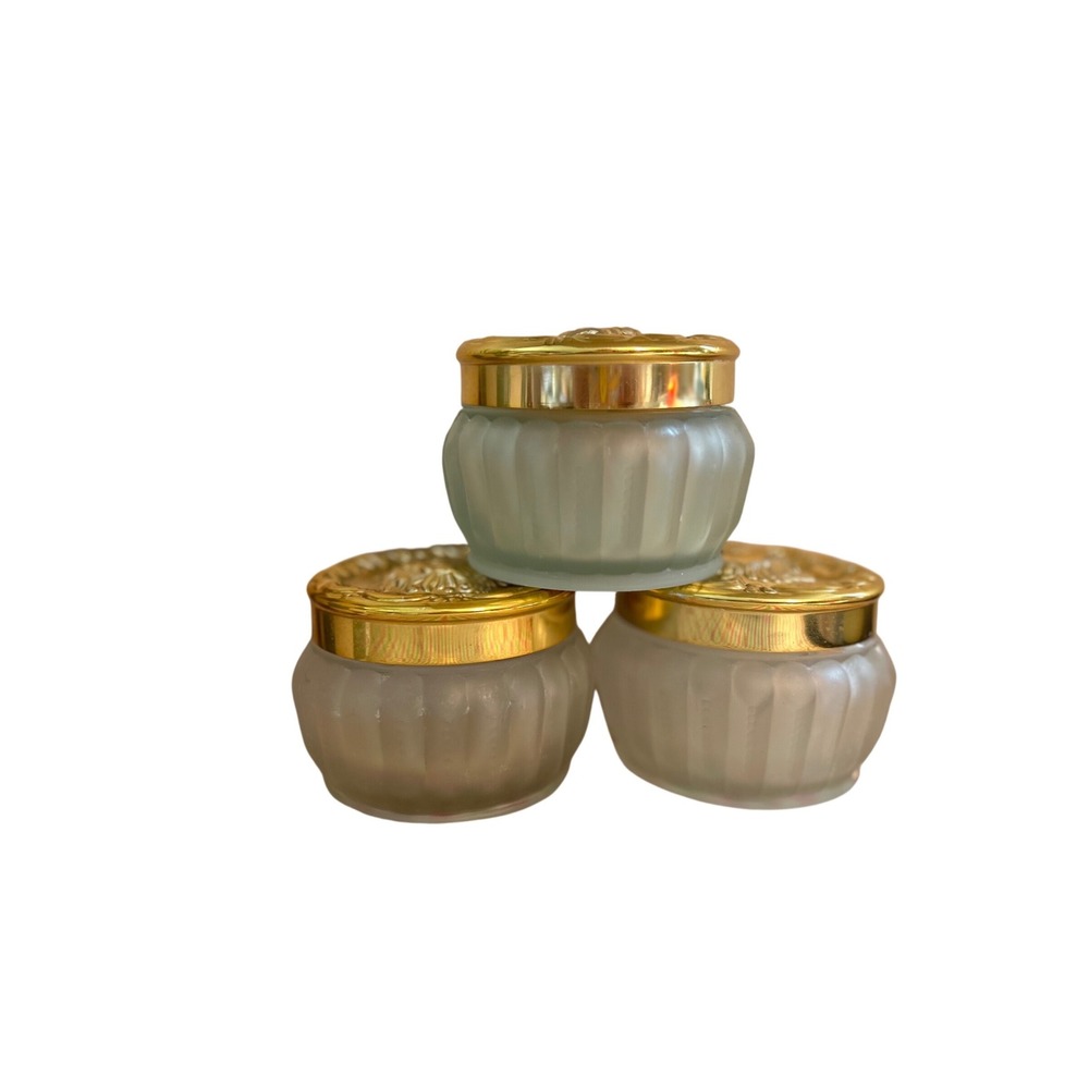 Vintage Estee Lauder Re-Nutriv Frosted Glass Jars Gold Lids Set of 3